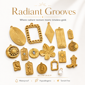 Ranuras Radiantes |   Colgantes de Acero Inoxidable con Baño de Oro PVD de 18K, Diseño Texturizado de Girasol, Resistentes al Agua y al Deslustre - Product Image 1
