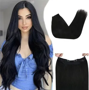 FH Beautiful Large Stock Remy Human Hair Brazilian Natural Black Invisible Clip in Hair Extension With Four Clips