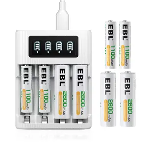智能AA电池充电器4槽液晶充电电池充电器微型USB C型输入电池充电器