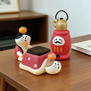 Figurine de chat orange mignon en résine peinte à la main, style japonais, thérapeutique, religieuse, féerique, design créatif pour la maison et le bureau - Product Image 5