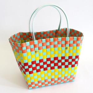 Summer Beach Basket Bag Capacity Heavy Duty Handmade Woven PP Plastic Handbag Green Plaid Checks Teacher Tote Shopping B