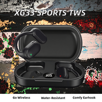 Earphone TWS Olahraga XG33 Nirkabel Tahan Air dengan Pengait Telinga, Nyaman untuk Berlari, Layar Digital LED Indikator Baterai JL