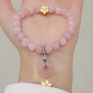 8mm Madagaskar Rosenquarz Armband Rosa Geburts stein Naturstein Heil kristall Perlen Runde Donut Charm Anhänger Armband Frau