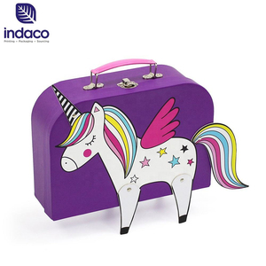 Wholesale of customized purple unicorn cardboard high-end <b>suitcase</b> with handle gift box in 2026 - Product Image 1