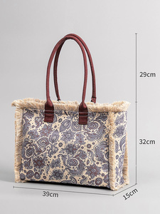 Bolsos de Mano Hobo de Gran Capacidad para Mujer, Bolsos de Hombro de Lona de Color Sólido Estilo Bohemio, Bolsos de Compras Retro con Borlas para la Playa de Verano - Product Image 4