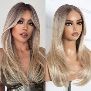 도매 하이 퀄리티 프리미엄 섬유 내열성 내츄럴 웨이브 13x4 HD 레이스 무접착제 가발 합성 레이스 전면 가발 - Product Image 1