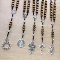 Pendentif Catholique Chapelet Perles Croix Médaille Miraculeuse Saint Benoît Pendentif Marie Bijoux de Pâques Vente en Gros