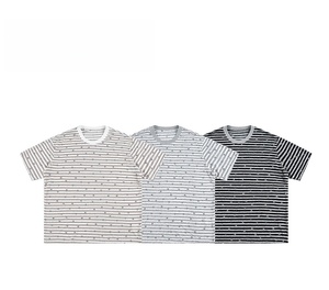 T-shirt Homme en Mélange de Lyocell à Manches Courtes, Col Rond, Rayures Noires et Blanches, Imprimé <span class=keywords><strong>Étoile</strong></span>s, Coupe Épurée, Style Smart Casual, Hauts Décontractés Quotidiens d'Été - Product Image 3