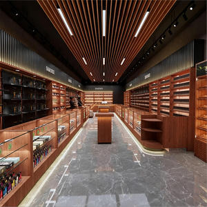 Design d'intérieur de salon de cigares de luxe |   Vitrines de présentation de tabac en bois de noyer et présentoirs de vente au détail en verre avec éclairage LED - Product Image 1
