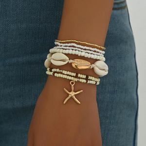 Yebei's best-selling Bohemian beach style <b>bracelet</b> <b>set</b>, a seven-piece summer beach starfish seed bead and seashell <b>bracelet</b> <b>set</b>. - Product Image 1