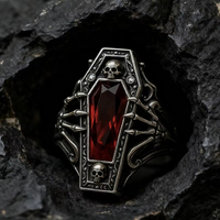 Anillos al por mayor ZhuQian para el Festival de Halloween, para mujer y hombre, góticos, oscuros, con forma de ataúd negro, circonita roja tallada, joyería rock.