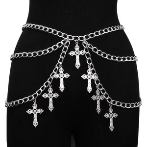 Fashion Body <b>Chain</b> Zinc Alloy <b>Cross</b> Pendant Waist <b>Chain</b> Party Punk Hip Hop Style Multi Layer Minimalist Retro - Product Image 3