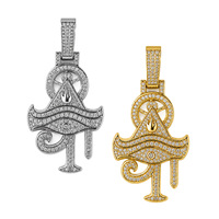 Pendentif Symbole Oeil en Alliage Plaqué Argent, Strass Sertis, Chaîne Corde, Collier Hip Hop Tendance, En Stock, Vente en Gros