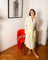 Hilo de algodón puro teñido Terry Cloth Albornoz Jacquard Checker Pattern Absorbente Spa Robe