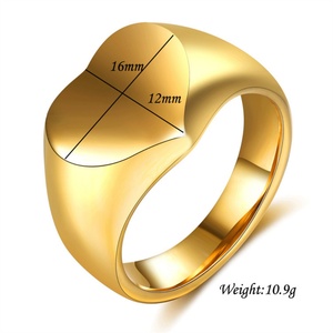 Trendy Classic Minimalist Custom <b>Name</b> Engrave Logo 18K Gold Plated Heart Signet <b>Ring</b> for Women Wedding Party - Product Image 2
