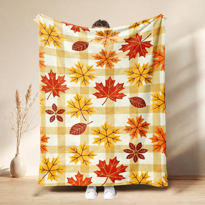Manta de Franela con Estampado de Hojas Otoñales, Reversible, Cálida y Acogedora para Cama, Sofá, Personalizable, OEM, ODM - Product Image 3