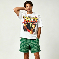 T-shirt ample vintage personnalisé de haute qualité avec impression DTG, ensemble short et tee-shirt streetwear pour homme à épaules tombantes