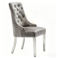 Chaise de salle à manger moderne à dossier haut en velours gris, siège rembourré, pieds en métal pour restaurant, maison, appartement, entrepôt
