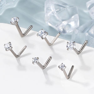 G23 Anneaux de nez en titane massif Anneaux de nez en forme de L en forme de rond étincelant CZ <span class=keywords><strong>Piercing</strong></span> de <span class=keywords><strong>narine</strong></span> Bijoux pour femmes et hommes - Product Image 3