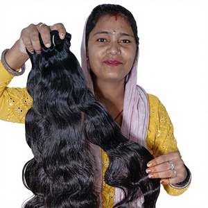 100% Extensiones de cabello humano indio Virgen sin procesar Natural Virgin Black Bodywave Super Wave Temple Bundle Loose Deep Wave Lace - Product Image 1