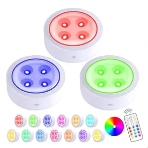 2022 New Hot 13 Colors Changeable LED Puck light Battery Powered Dimmable RGB Under Cabinet Light Wireless Under Counter Light