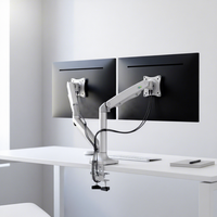 Support de bureau double écran KALOC en aluminium argenté pour moniteurs de 17 à 32 pouces, entièrement articulé, VESA 100x100