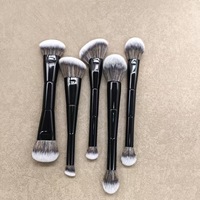 Lot de 10 pinceaux de maquillage professionnels double-embout, manche noir, véganes, pour visage et yeux, kit de pinceaux cosmétiques, marque privée, vente en gros