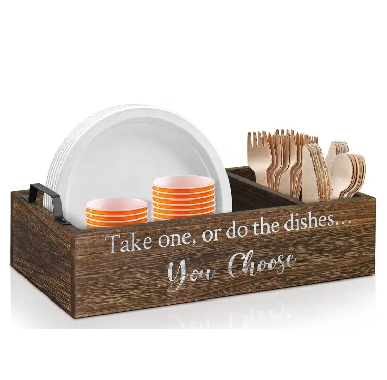 Take One or Do the Platos Soportes para platos de papel Caja organizadora de platos de encimera de cocina rústica