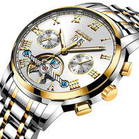 Montre de luxe LIGE LG9813 avec tourbillon, mouvement mécanique automatique en acier inoxydable, cadran de 40 mm, résistance à l'eau 3 BAR, luminescente, unisexe