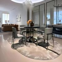 Set Meja Makan Konvertibel Modern Baru 8 Kursi dengan Permukaan Marmer Mewah & Kaki Stainless Steel untuk Dapur Ruang Makan Hotel