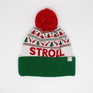 Wholesale Acrylic Knitting Santa Winter Beanie Hat with 3D Embroidery Custom Logo Plaid/Argyle Patterns Unisex Adult - Product Image 3