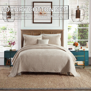 Cotton Reversible Embroidery <strong>Leaf</strong> 3 Pieces Bedspread Comforter Sets King Size Luxury <strong>Bedding</strong> 300tc Eco-Friendly Europe Style - Product Image 2