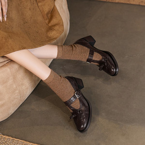 Chaussures pour femmes en cuir véritable vintage Cialisa, printemps 2026, nœud papillon, boucle de haute qualité, talons hauts Mary Jane pour filles - Product Image 2
