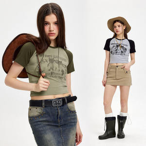 شعار مخصص الجمالية الفتيات الإلكترونية طباعة الرسم قمم المحاصيل النساء ضئيلة تناسب قصيرة الأكمام Y2K المحملات الطفل للصيف - Product Image 1