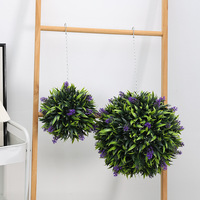 Mur végétal artificiel, boule de lavande artificielle, fausse herbe verte, sphère de plantes suspendues en plastique pour la décoration de la maison, du bureau et du jardin