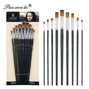 Panwenbo, 9 Uds., puntas planas de nailon, pinceles de artista profesional, juego de pinceles de pintura de acuarela acrílica para pintura de artista - Product Image 1