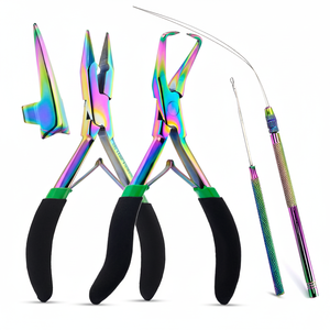 Outils d'extension de cheveux en acier inoxydable Microbead Closer and Remover Plier Bead enfileur de perles pour les cheveux Sectioning Ring Hair Puling Hook - Product Image 1