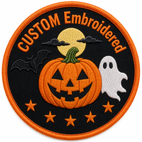 Patch brodé 3D en chenille Halloween à thermocoller, motifs Citrouille, Fantôme, Chauve-souris, Lune, Fleur, personnalisable avec votre logo OEM pour Chapeau, Veste, Sac, DIY