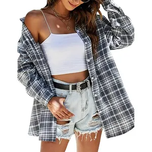 Plaid Shirts Women Blouses And Tops Long Sleeve Casual Print Shirts Loose Cotton Checked Lady Outwear Shirt