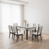 Table à manger extensible et pliable en pierre frittée avec structure en bois massif, design moderne et luxueux