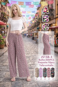 Pantalon large pour femme en coton et fibre de bambou, imprimé floral, coupe ample, taille mi-haute, longueur complète, décontracté, tricoté, respirant, pour l'été - Product Image 3