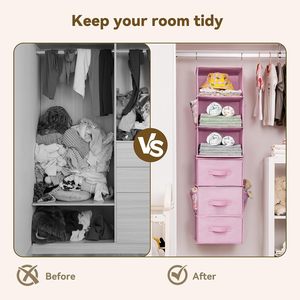 Hanging Closet Organizer <b>6</b>-Shelf Detachable With Side Pockets For Bedroom Clothing Storage Fabric Non Woven Material - Product Image 6