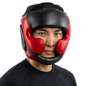 Protège-tête de boxe en cuir PU résistant aux chocs, imperméable, respirant, pour adultes, unisexe, rouge et noir - Product Image 1