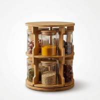 Ensemble d'organisateurs de bocaux à épices en verre hermétique en bambou rotatif à 360°, esthétique et personnalisable pour petites cuisines