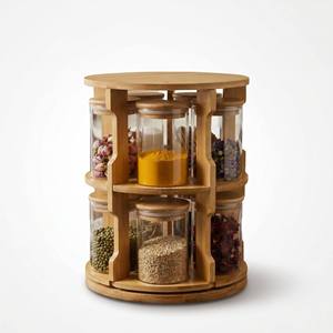 <span class=keywords><strong>Set</strong></span> Organizzatore per Spezie con Portaspezie Girevole a 360° in Bambù e Vetro Ermetico, Estetico e Personalizzabile per Piccoli Spazi in Cucina - Product Image 4