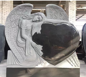 黒御影石の記念碑墓石、天使とハートのカスタム御影石モニュメント - Product Image 2
