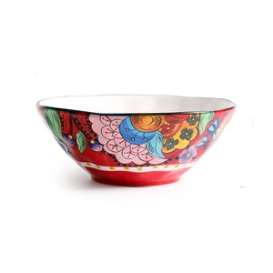 ชุดจานอาหารค่ำลายดอกไม้สีแดงขนาดใหญ่ลายเพ้นท์มือสำหรับใช้ในครัวเรือน - Product Image 4