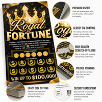 Nouvelles cartes à gratter sur le thème Royal Fortune, billets de loterie personnalisés, impression de données variables pour promotions de détail, gagnant instantané