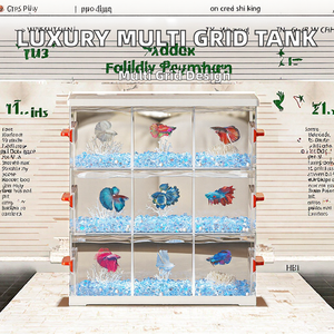 JJF Acquario Quadrato Moderno e Alla Moda in Plastica per Camera da Letto, Design Multi-Griglia, Dimensioni Ridotte per Pesci <span class=keywords><strong>Discus</strong></span> - Product Image 2