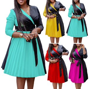 Robe plissée élégante en mousseline pour femme D397 – Dernière collection de vêtements africains tendance avec dentelle color block - Product Image 1